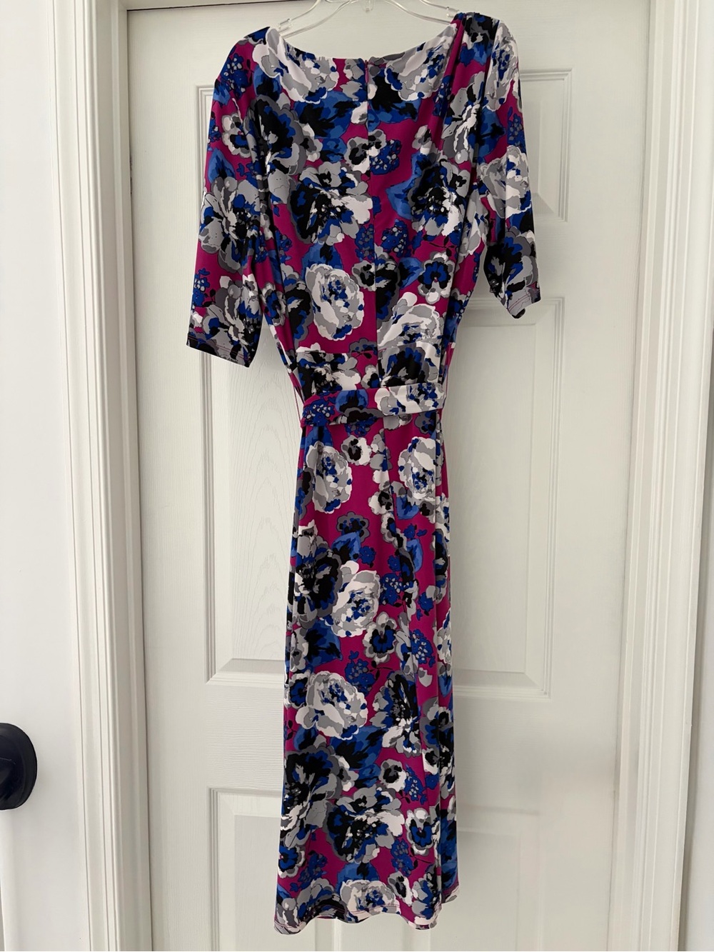 Kasper Floral Dress with Magenta, Blue, Grey, White, & Black